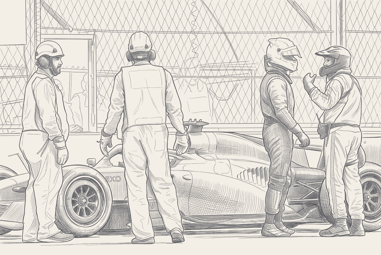 Two-tone hatched technical illustration: cutaway of an Audi PU intake plenum with a 4.8 barA pressure-cap line marked, paired with a side panel showing a formation-lap fire vector at the rear of the C46 chassis.